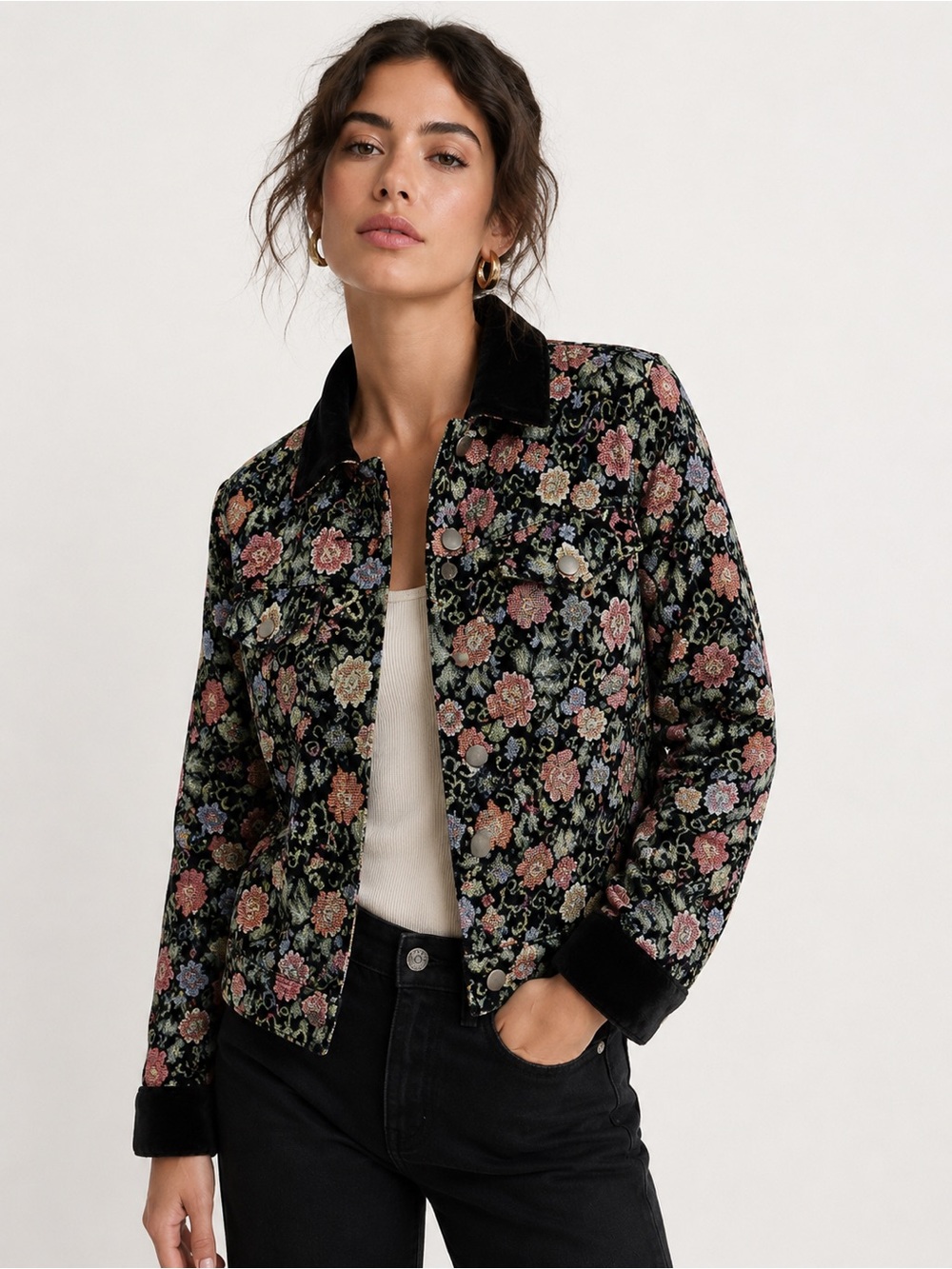Little Moon Floral Tapestry Jacket Velvet Collar